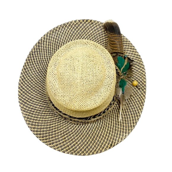 Woven Straw Panama Hat with Feather Detail OS main image 11